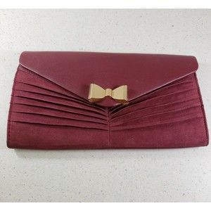 Atmosphere Red Burgundy Suede with Gold Tone Bow & Chain Strap Purse Clutch